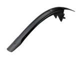 BBB BFD-61R FullGuard rear fender for 28/29-inch bikes with RingFix Aero quick release in black, shown attached to bicycle wheel.