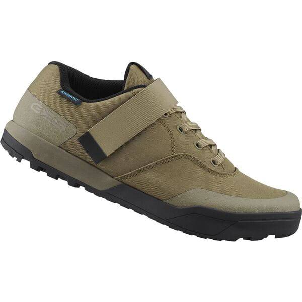 Shimano GE5 gravel shoes with SPD cleat compatibility, Enduro rubber sole, black and gray, lightweight cycling footwear.