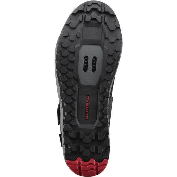 Shimano GE7 gravel cycling shoes with ULTREAD GE rubber and TORBAL 2.0 midsole, shown in black with lace closure.