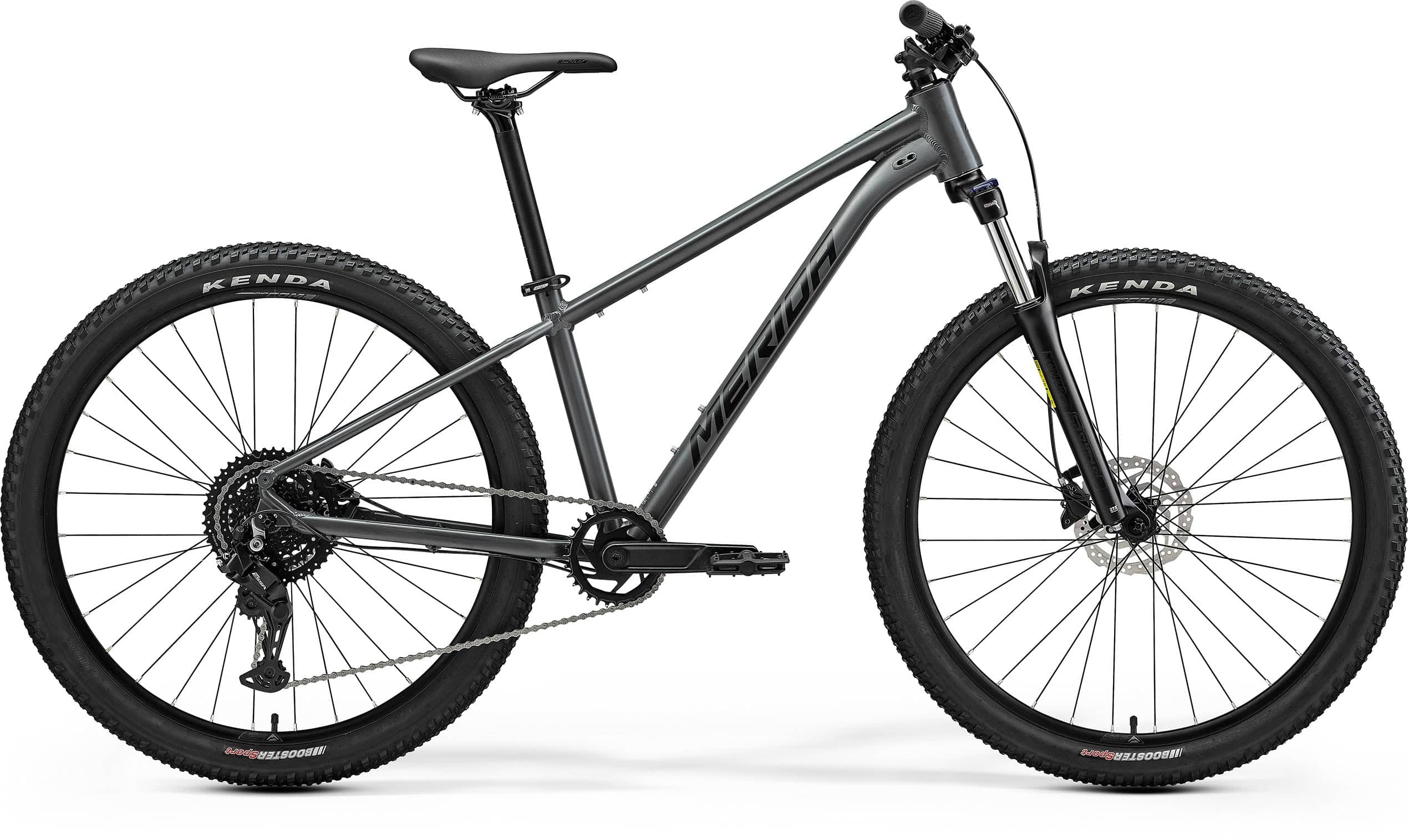Merida Big Seven 20 mountain bike with a gray and black frame, modern geometry, and durable hardtail design for off-road biking.