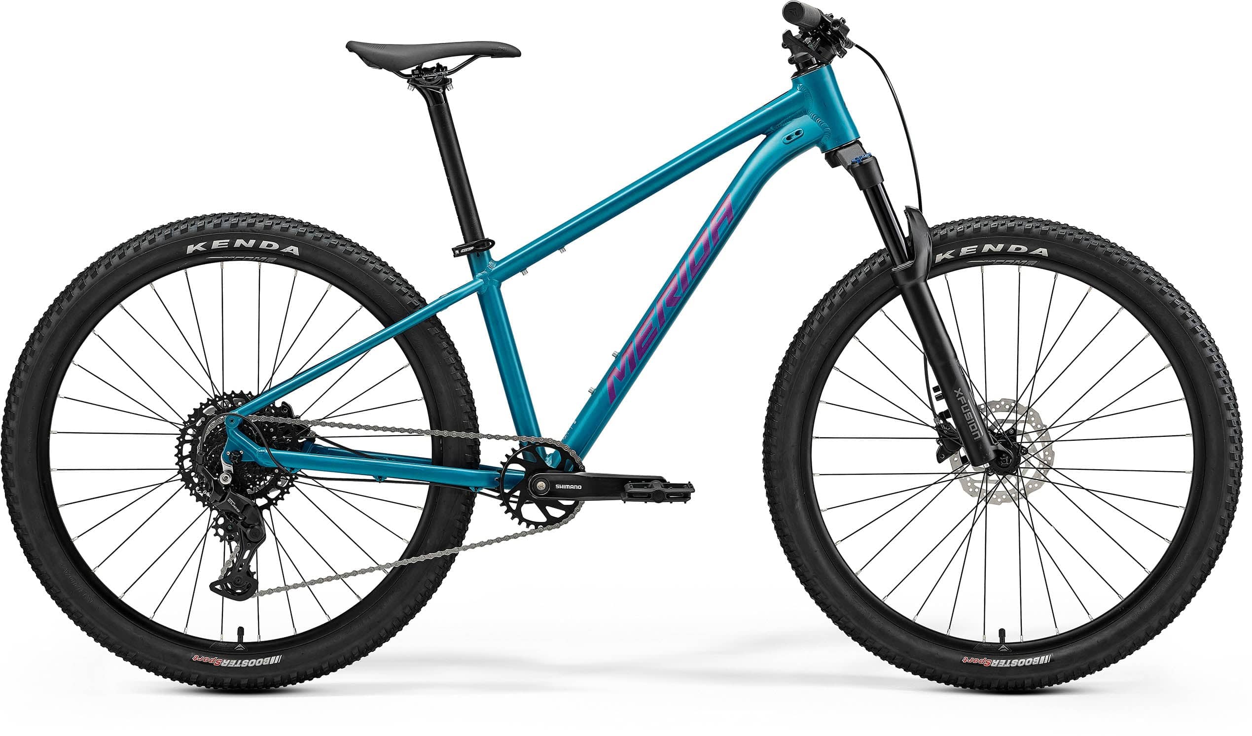 Merida Big Seven 40 aluminum hardtail mountain bike with Shimano drivetrain, shown in a side view with suspension fork and knobby tires.