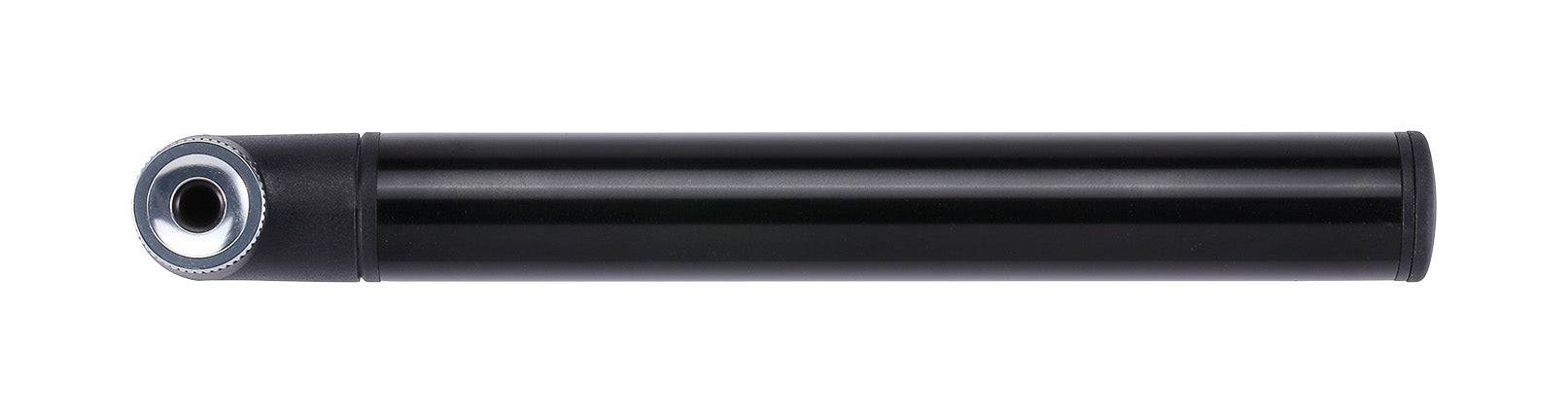 BBB BMP-101 SingleShot Road Mini Pump in black with Presta valve, tubeless-friendly bike pump for quick tire inflation.