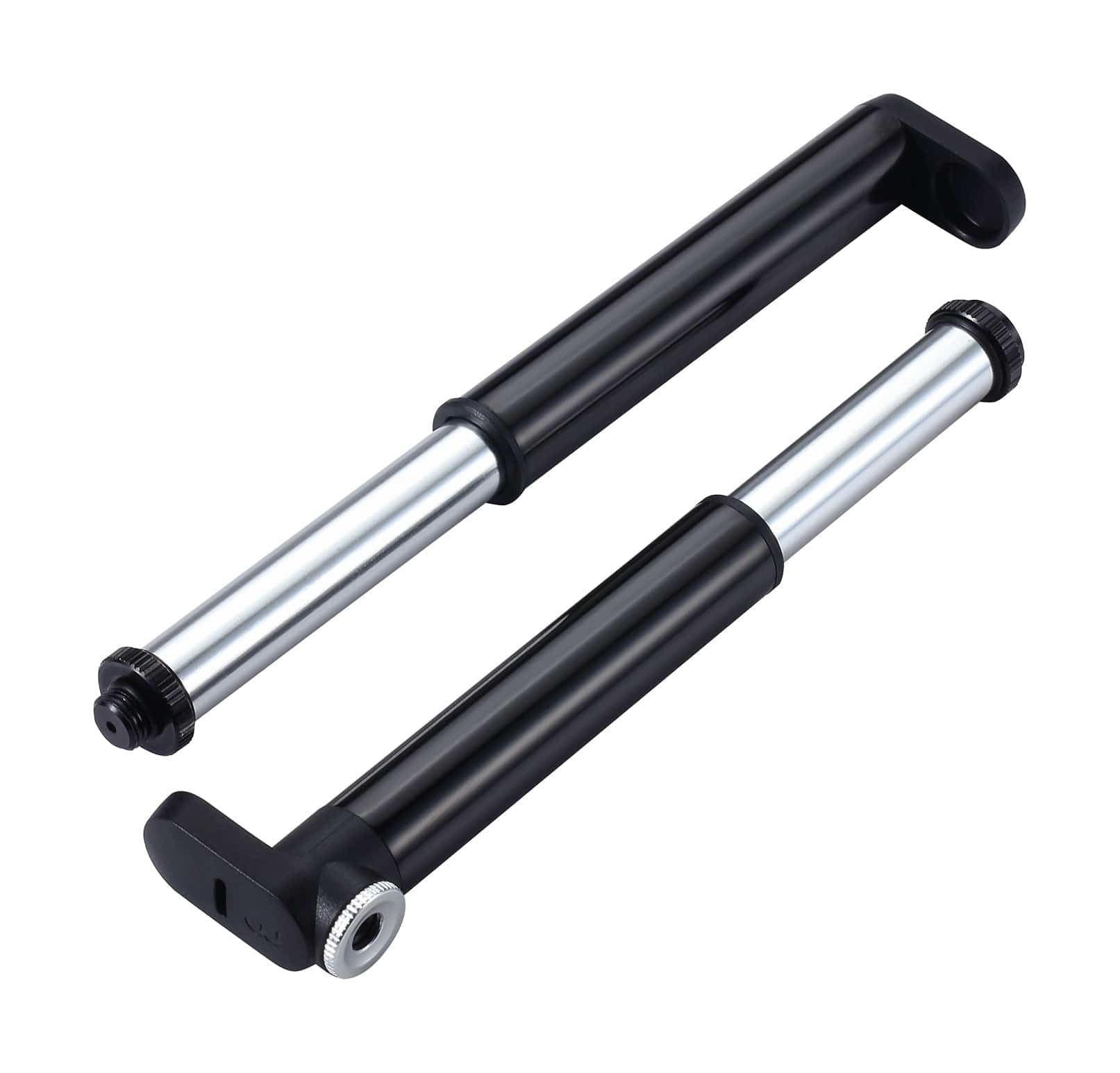 Black BBB BMP-102 DoubleShot Road Mini Pump with Presta valve, compact bicycle pump for on-the-go inflation.