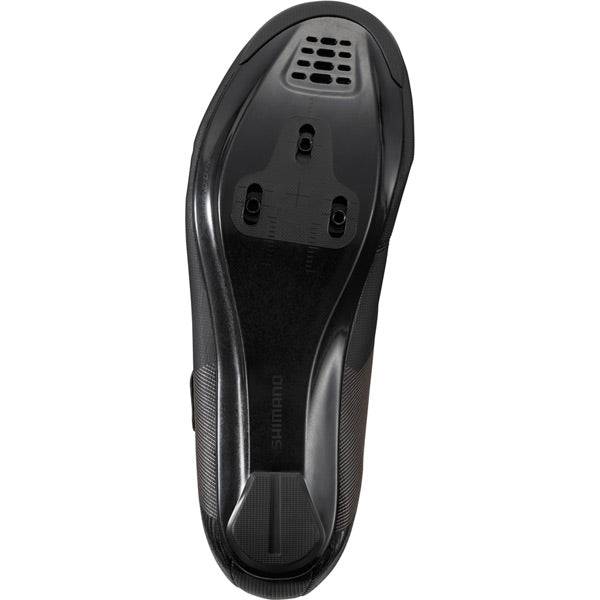 Shimano RC1W women's SPD-SL road cycling shoes with white and black design, featuring breathable mesh and secure strap closure.
