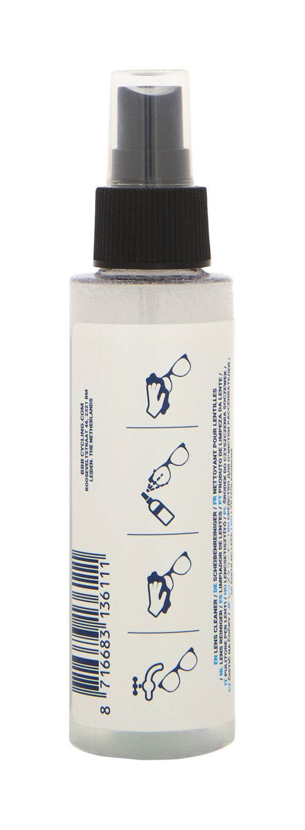 BBB BSG-100 NoFog glasses lens cleaner spray bottle with eco-friendly anti-fog formula, 100ml capacity, shown in the image.