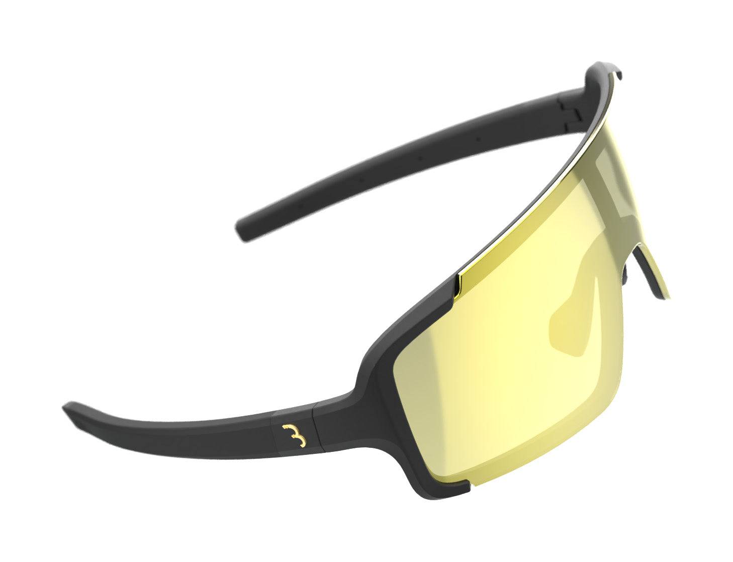 BBB Chester Sport Glasses BSG-69PH with matte black frame and gold MLC photochromic lenses, designed for active wear.