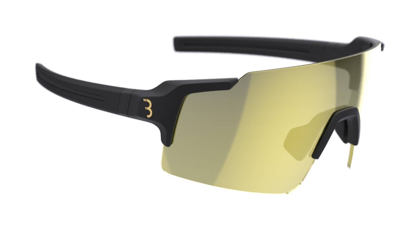 BBB BSG-70PH FullView sport glasses with photochromic gold lenses and black frame, designed for active wear and outdoor activities.