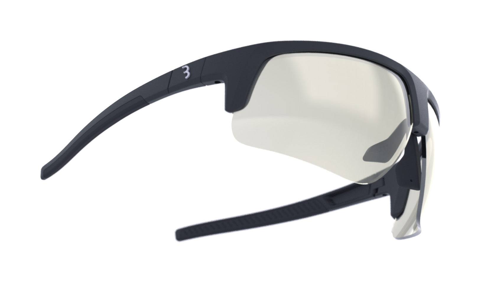 BBB BSG-75PH Comet PH Sport Glasses in matte black with photochromic lenses, shown from the side with sleek frame details.