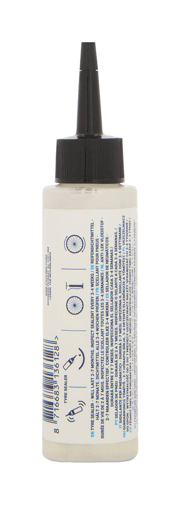 BBB BTI-180 BioSeal latex tyre sealant 80ml bottle, eco-friendly puncture protection component for bike tyres.