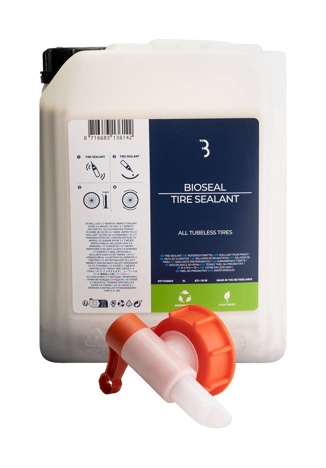 BBB BTI-181W BioSeal latex tyre sealant container, eco-friendly puncture protection component for bicycle or vehicle tyres.