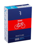 BBB 700C Presta valve road bike inner tube with multiple valve lengths, designed for bike component replacement on road bikes.