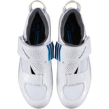 Shimano TR5W women's SPD-SL road cycling shoes for triathlon, black with white accents, shown from side angle.