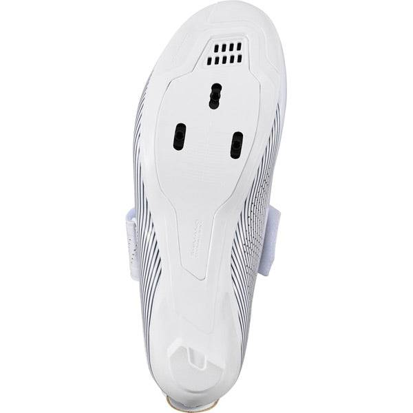 Shimano TR5W women's road cycling shoes with SPD-SL cleats, designed for triathlon, shown in a side view.
