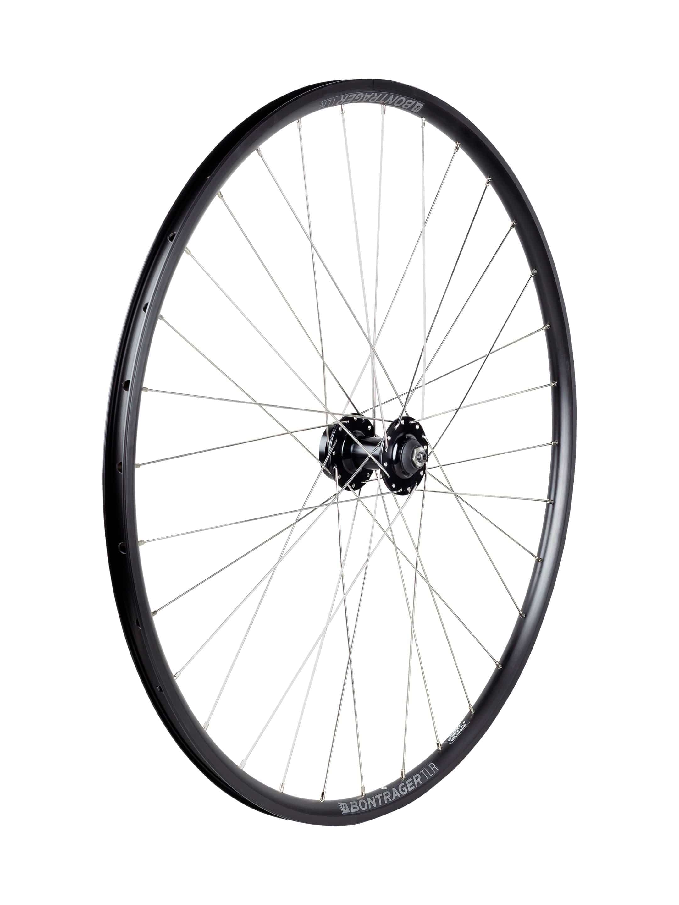 Bontrager TLR Quick Release 700C MTB disc wheel for mountain bikes, showing the bike wheel with disc brake rotor and quick release lever.