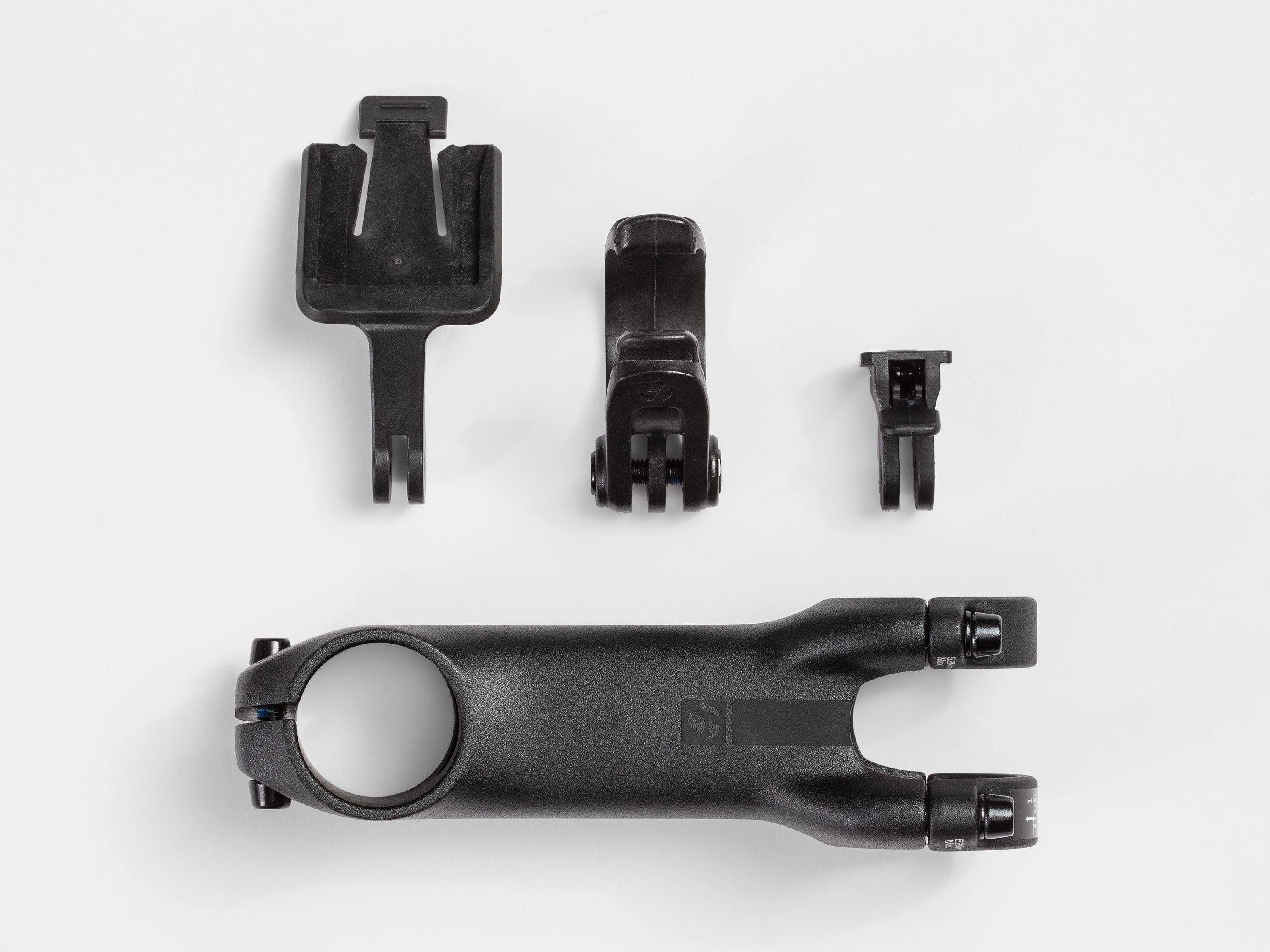 Bontrager Elite stem with Blendr mount for mountain and road bikes, showing durable aluminum construction and sleek design.