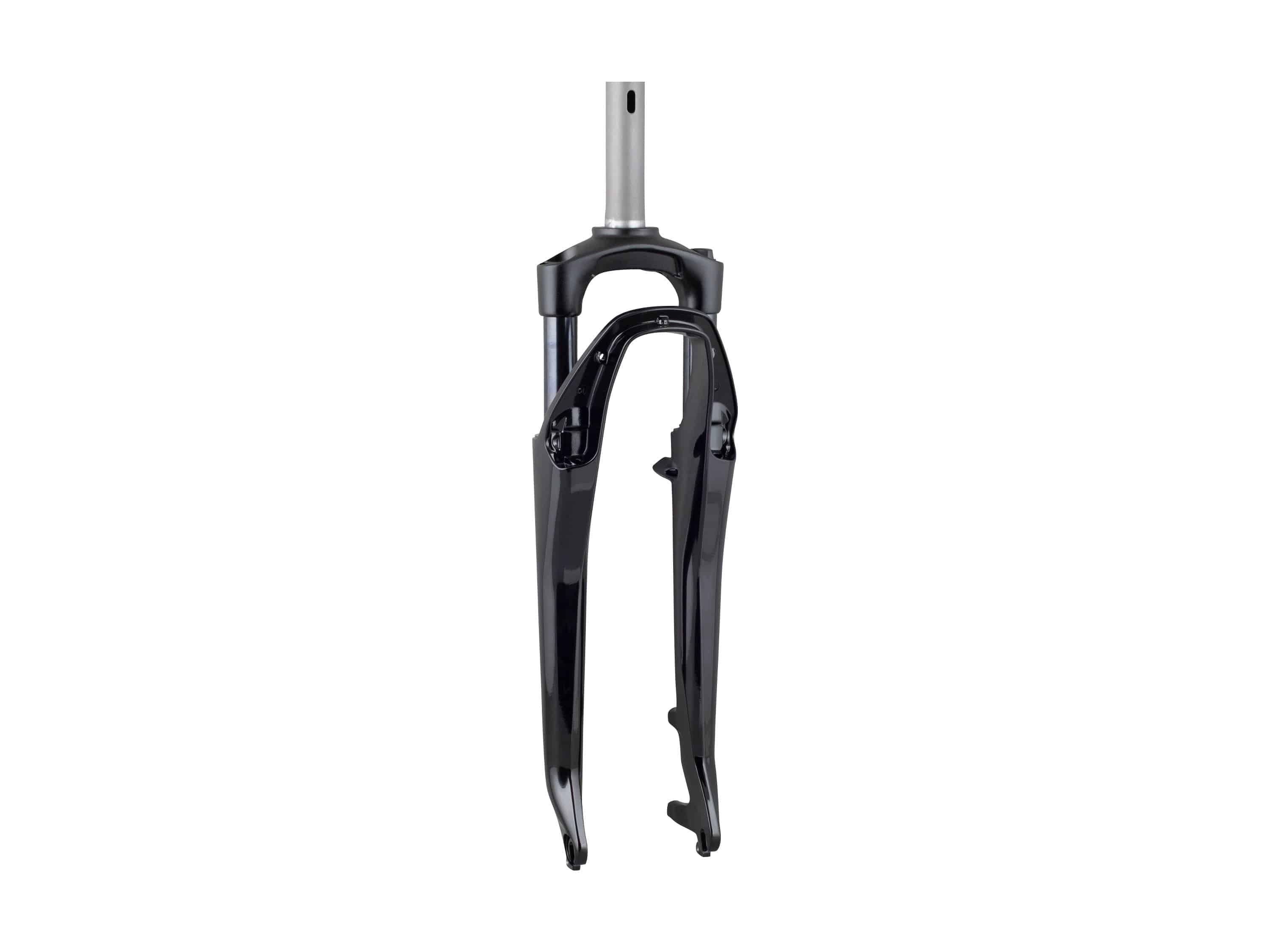 Bontrager Forklight MTB fork with 700x50 threaded disc brake compatibility and smooth suspension, gloss black finish.