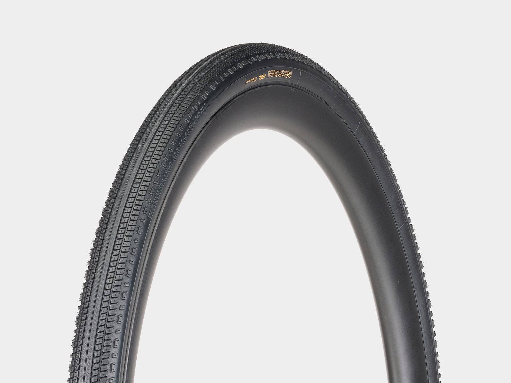 Bontrager Girona RSL GR TLR gravel tire showing textured tread and sidewall for tubeless-ready gravel biking performance