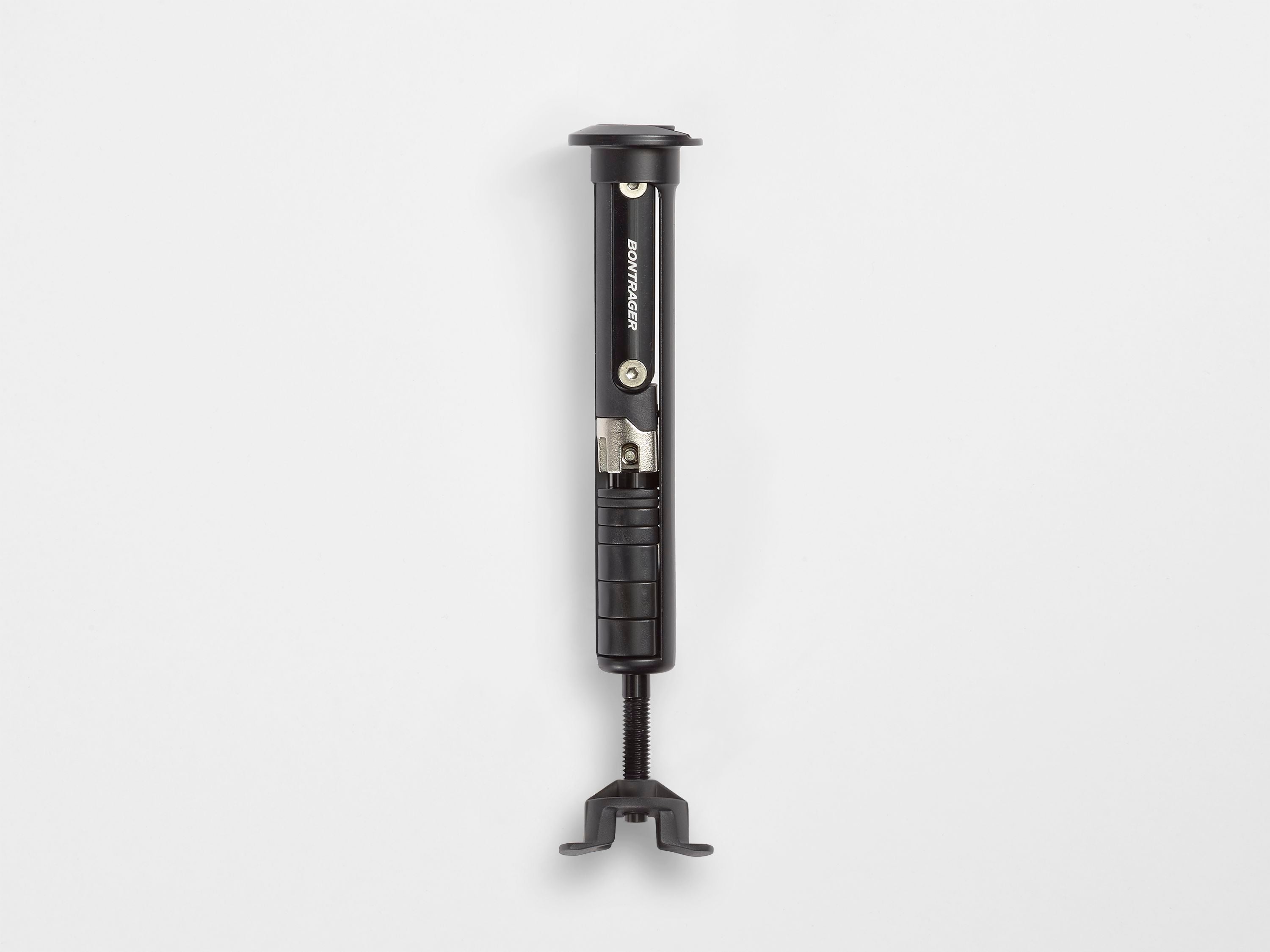 Bontrager BITS integrated MTB multi-tool in black with 10 functions, designed for trail repairs on mountain bikes.