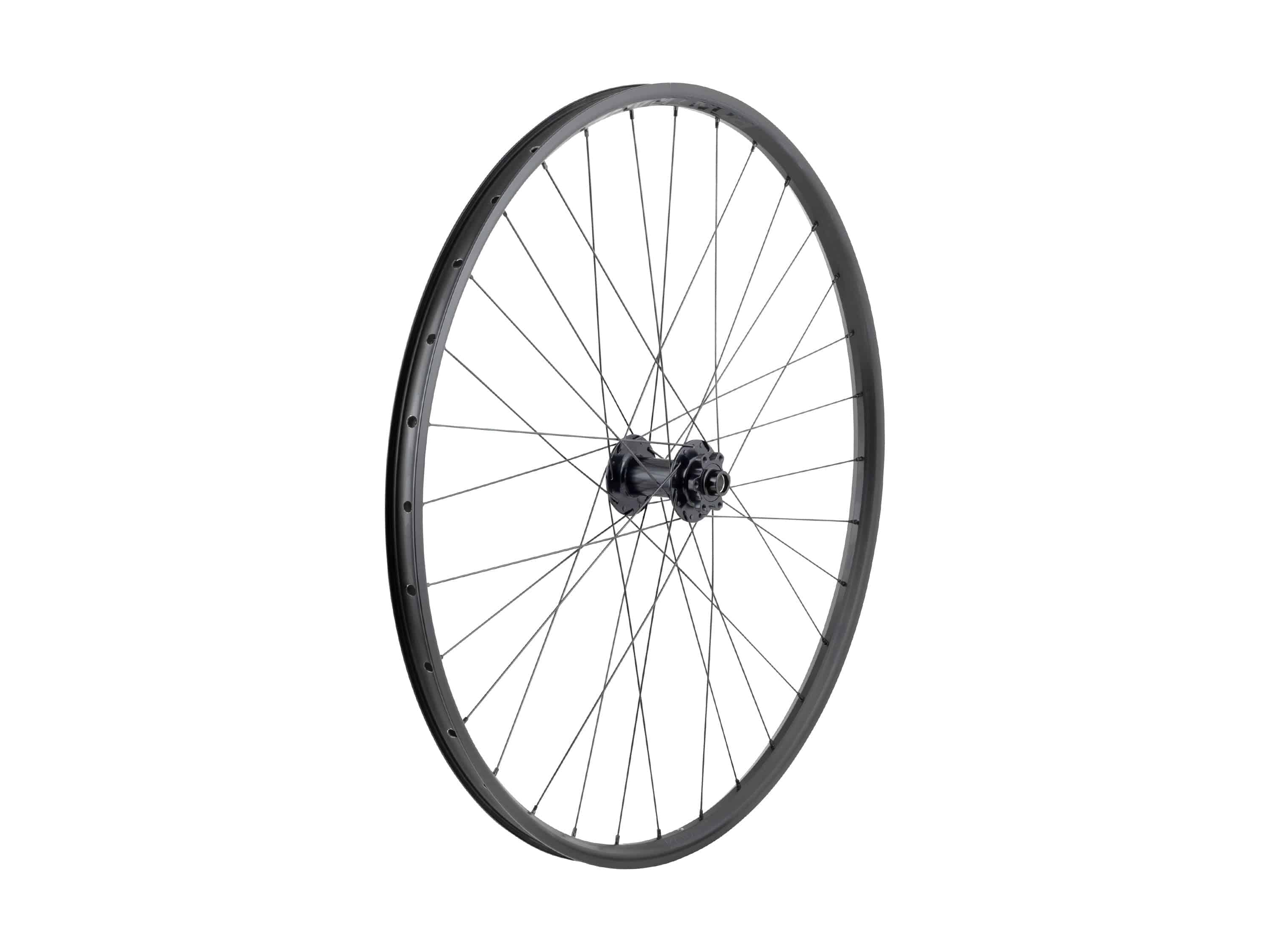 Bontrager Kovee 25 Boost 29-inch MTB wheel with 6-bolt TLR disc, mountain bike component, black and silver rim with spokes