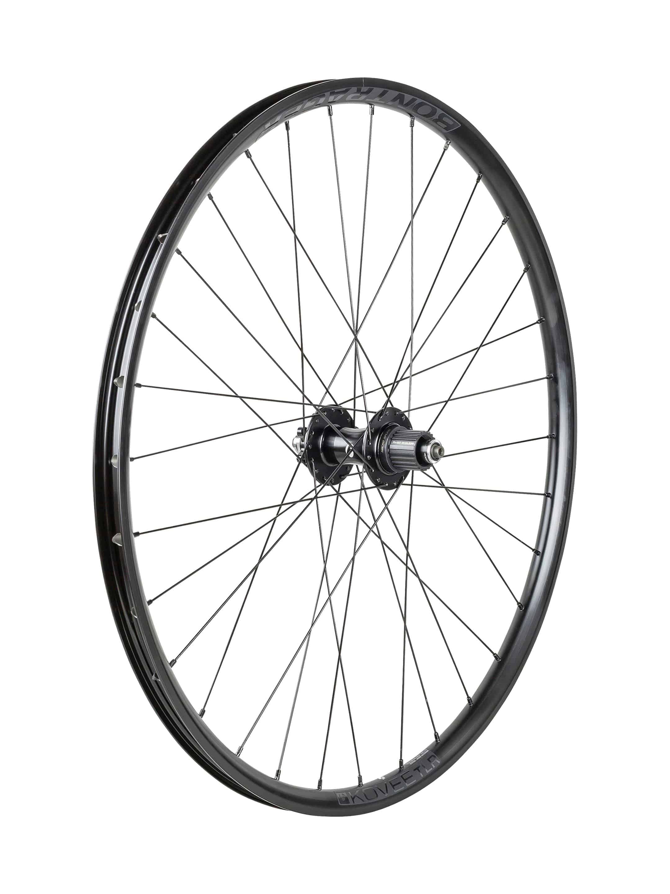 Bontrager Kovee TLR Boost 27.5-inch MTB wheel with 32 holes and 6-bolt disc brake compatibility, mountain bike components