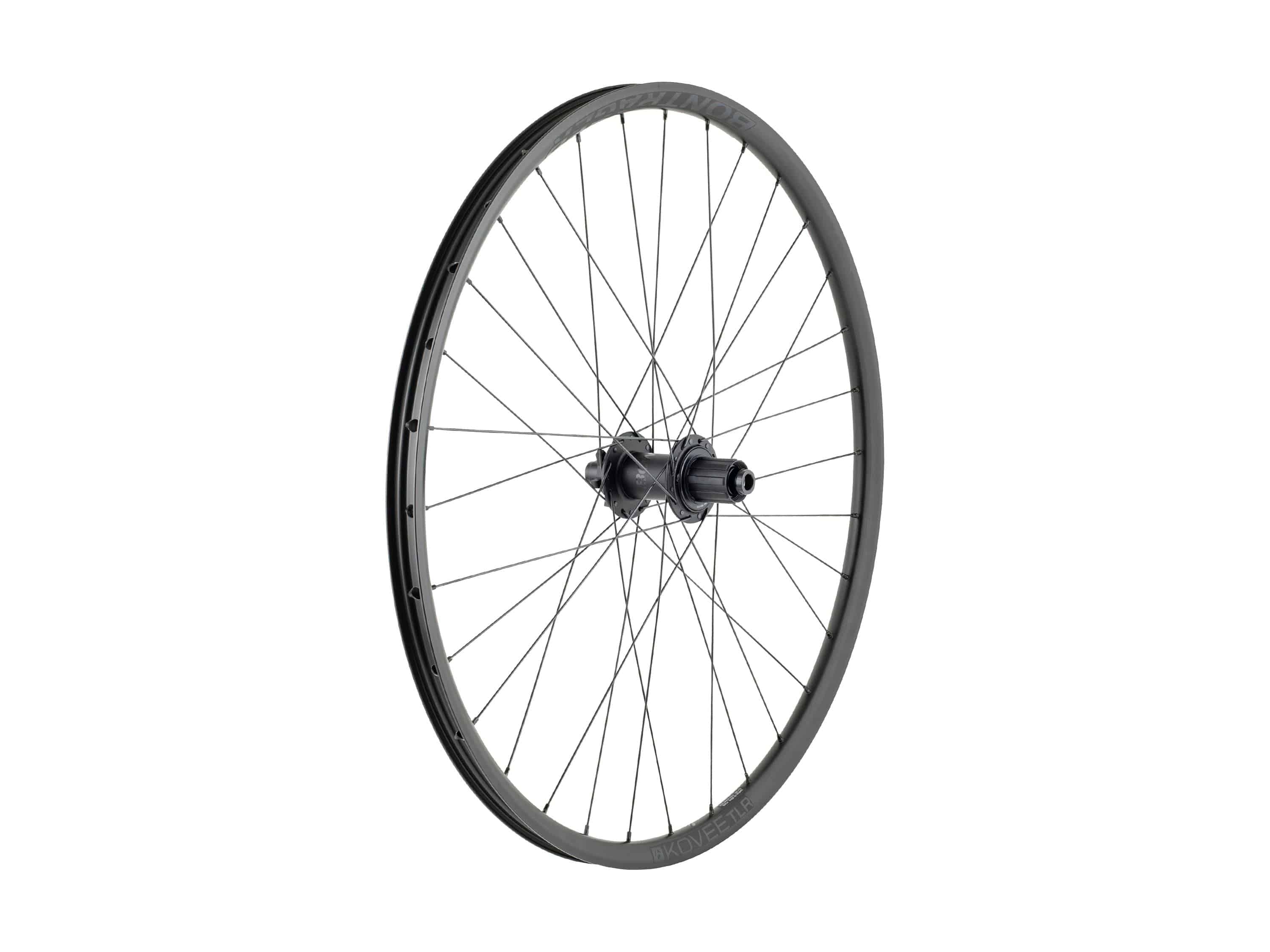 Bontrager Kovee TLR 27.5 MTB wheel with 32H tubeless-ready rim, designed for trail riding, featuring Rapid Drive Boost hub system.