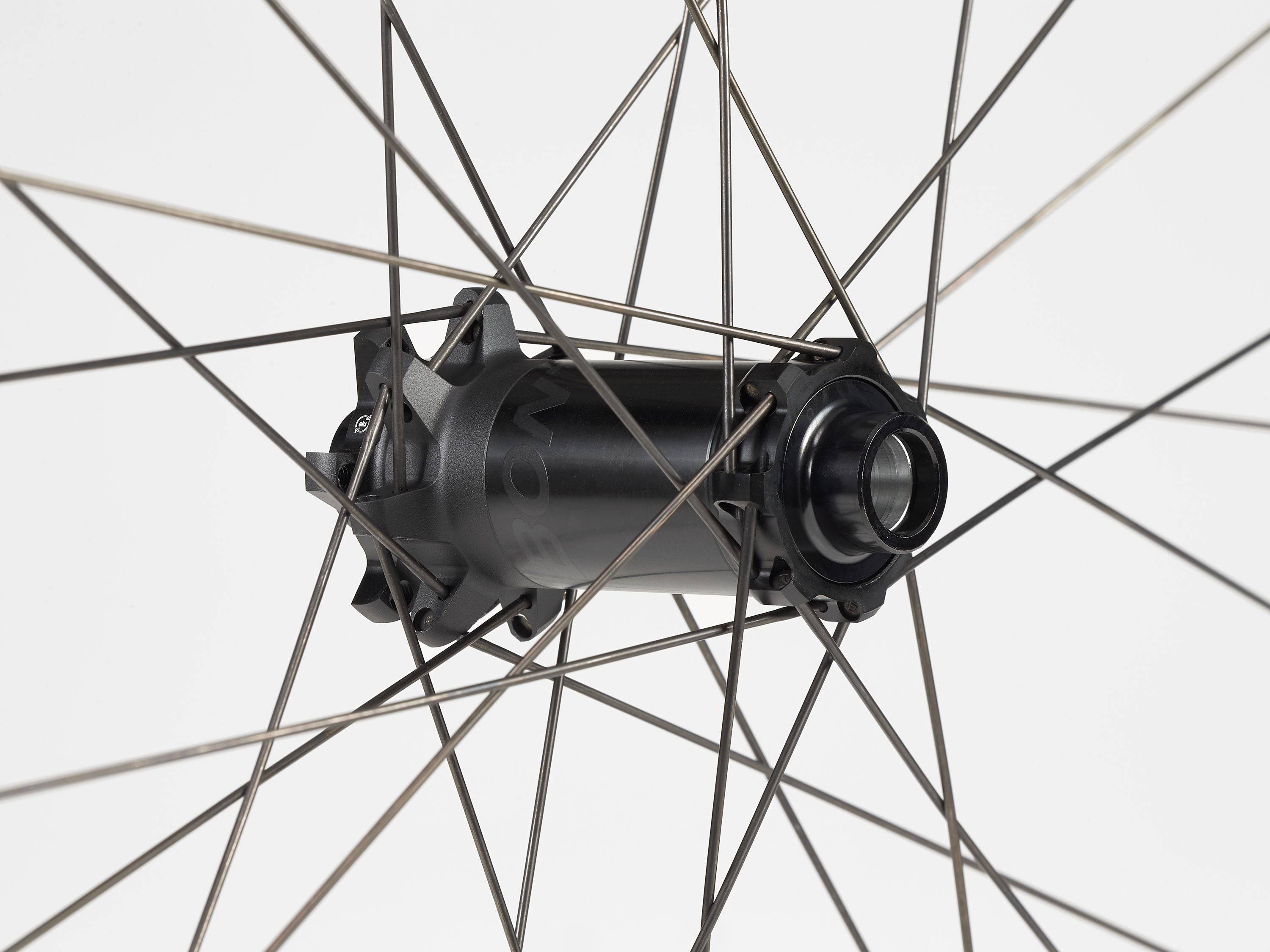 Bontrager Line Pro 30 TLR Boost 27.5-inch mountain bike front wheel in black with no cassette, designed for MTB components.