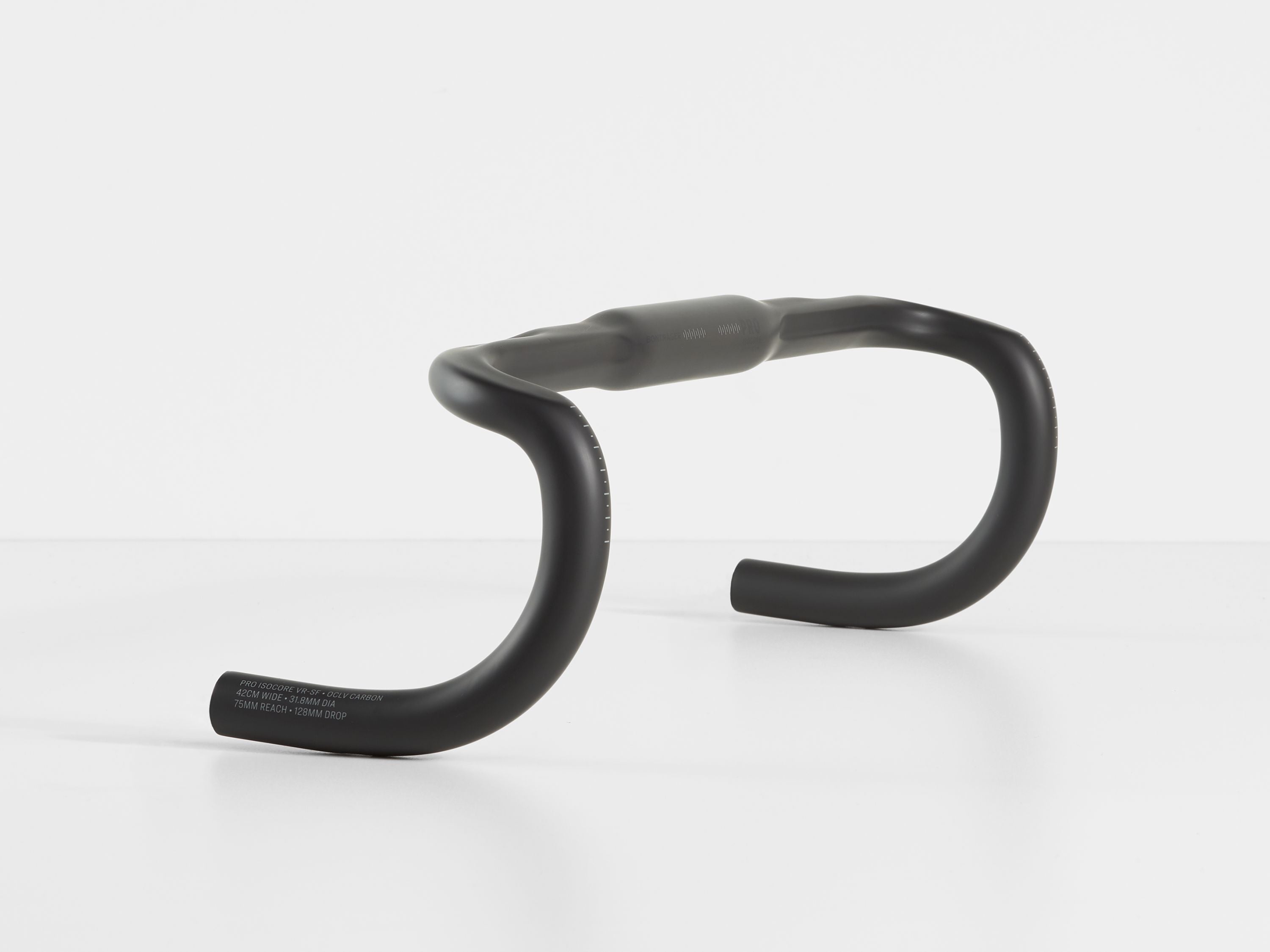 Bontrager Pro Isocore VR-SF road handlebar with IsoCore vibration reduction technology, showing the sleek black component.