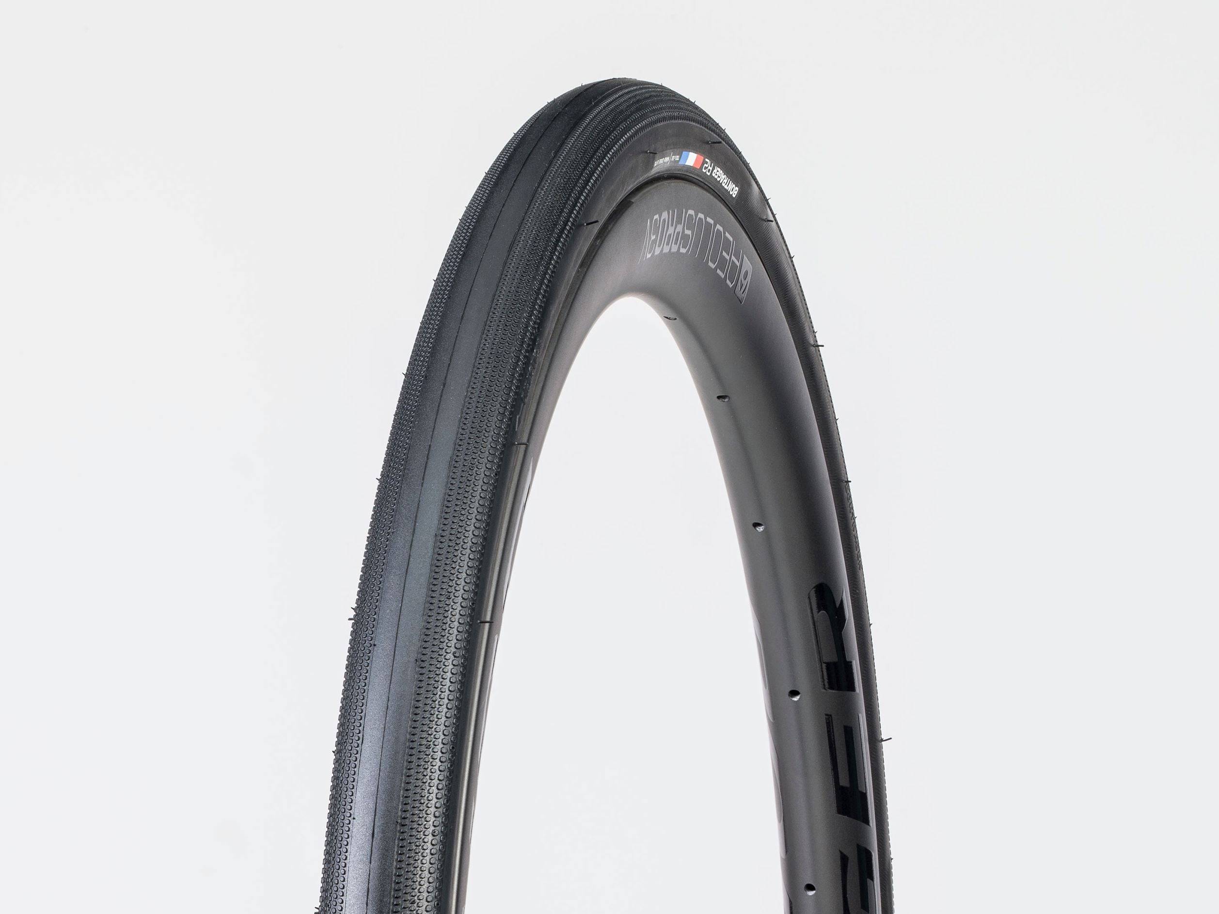 Bontrager R2 Hard-Case Lite road bike tire with puncture protection and fast rolling tread, designed for durable cycling performance.