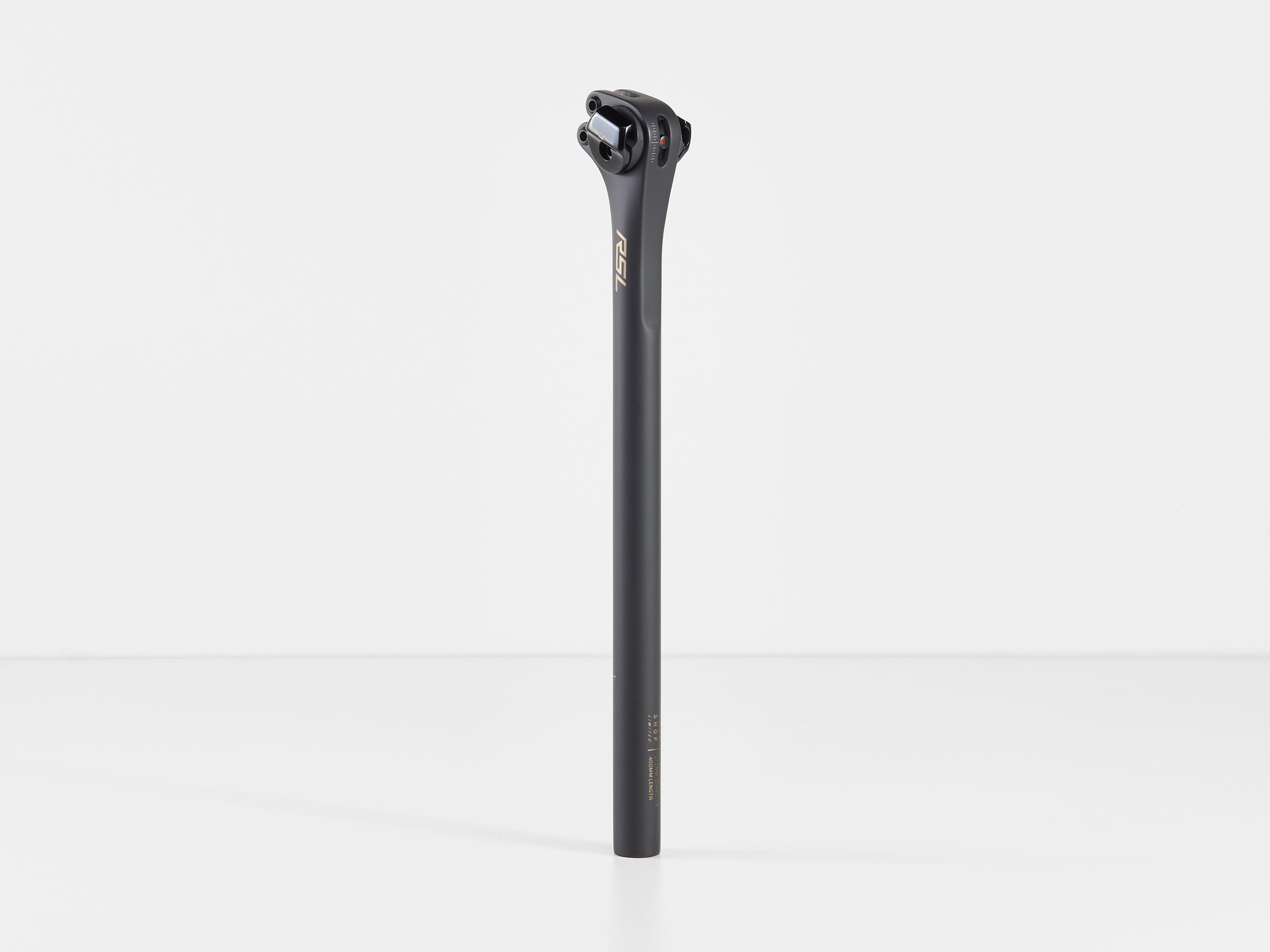 Bontrager RSL 27.2 carbon seatpost with adjustable 2-bolt clamp for lightweight bike saddle support.