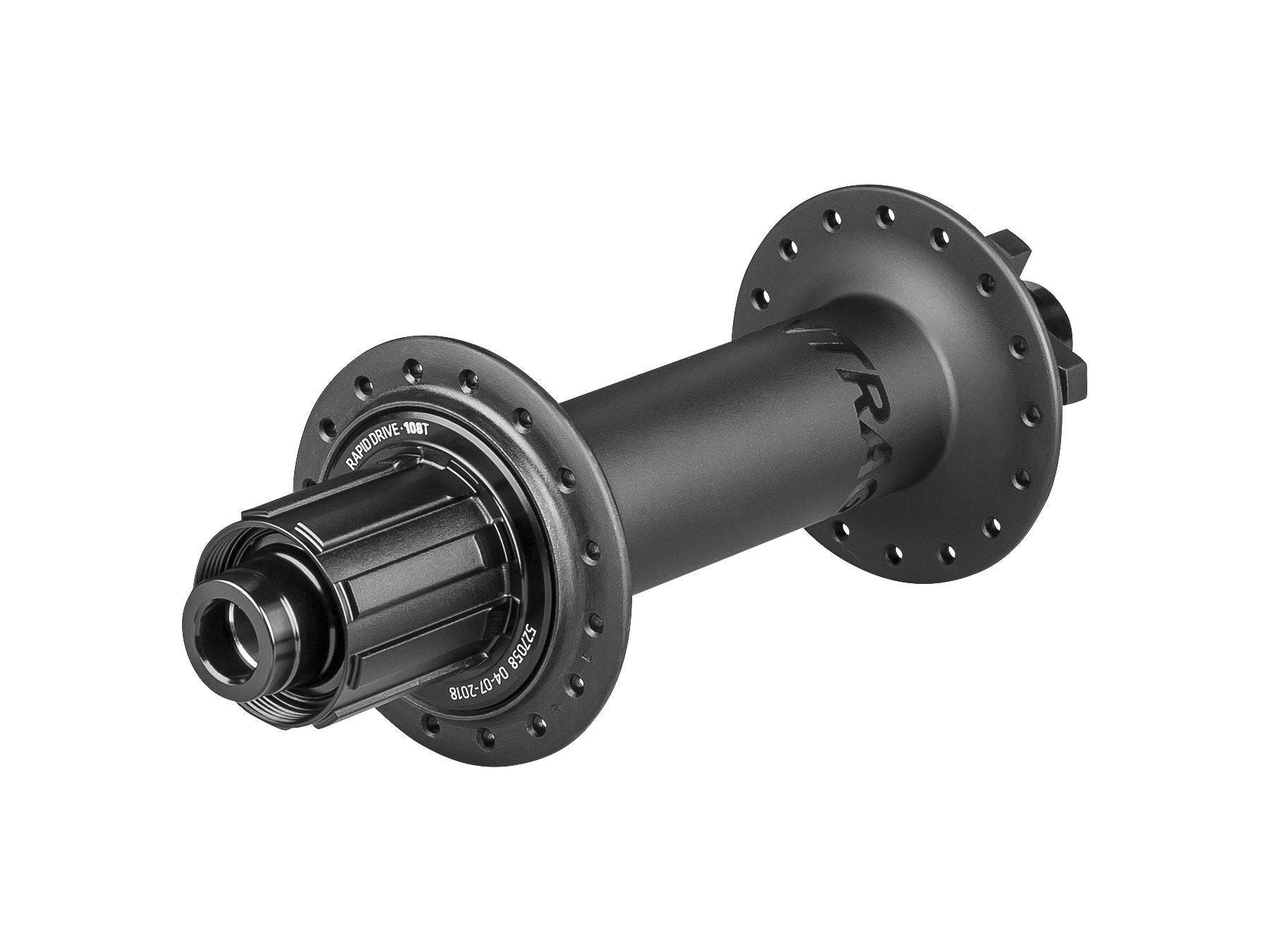 Bontrager Rapid Drive 108 fat rear hub for 197mm OLD, compatible with Shimano and SRAM XD mountain bike components.