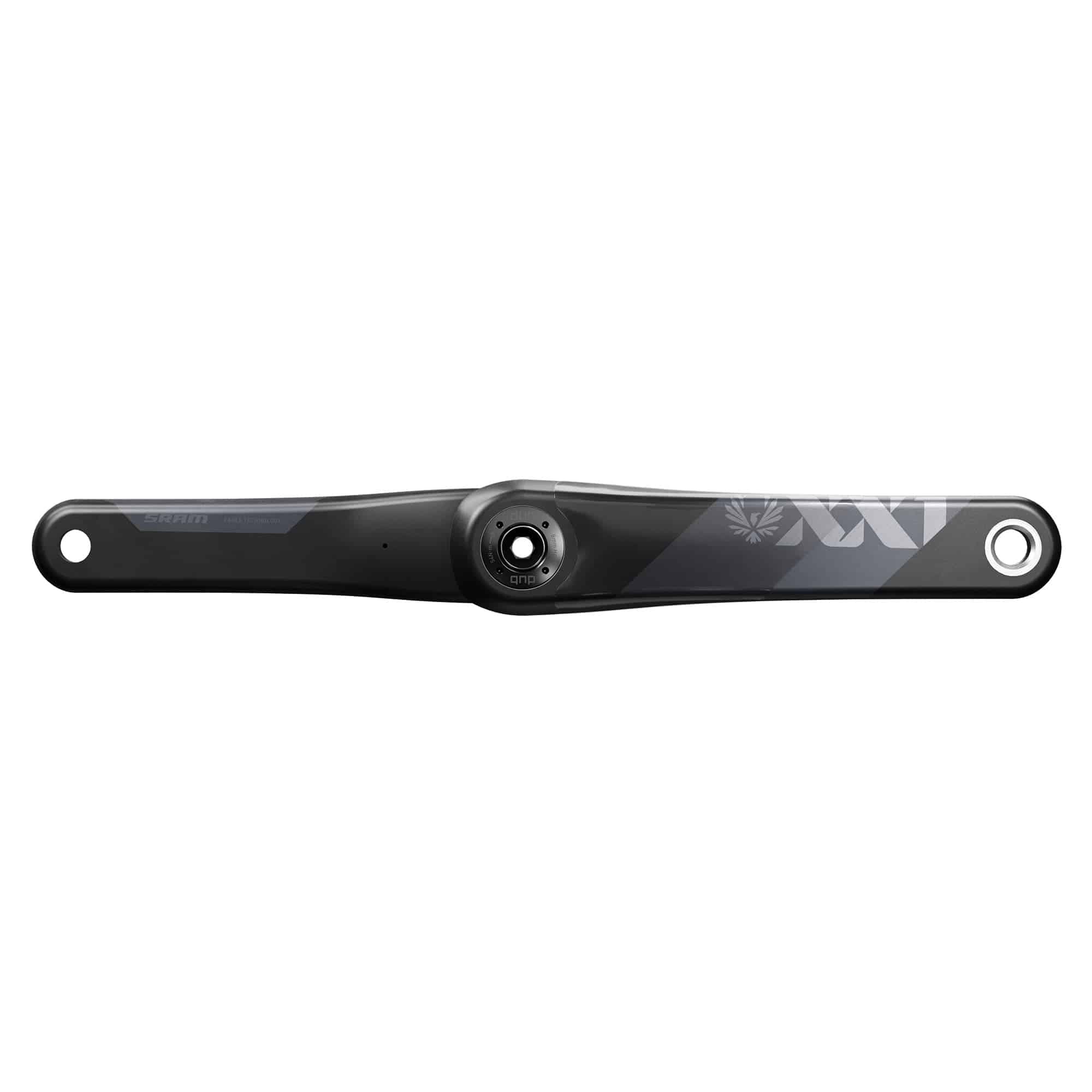 Sram XX1 Eagle DUB 8-bolt MTB crank arm assembly for 2019, shown without bottom bracket, spider, or chainrings.