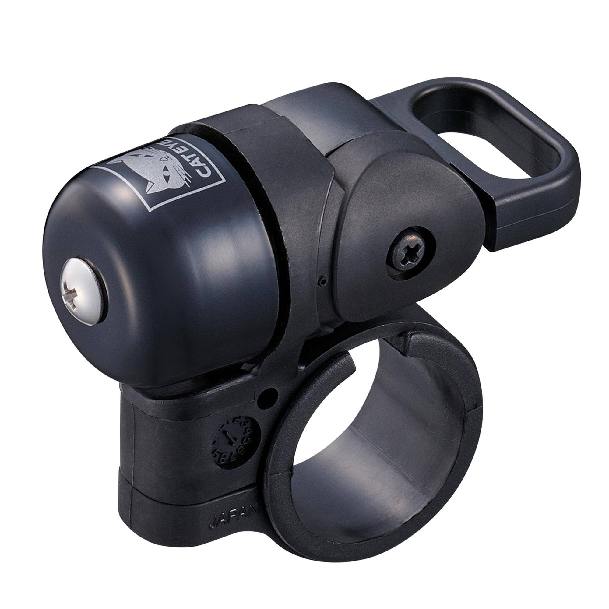 Cateye OH-500 Nido bike bell with clear double ring sound, ISO14878 compliant, mounted on a bicycle handlebar.