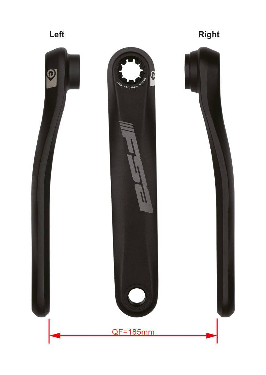 FSA Bosch G3 BNI E-bike crankset with Bosch spindle interface, black aluminum crank arms and chainring for e-bike components.