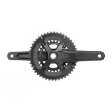 MicroSHIFT Sword 2x crankset with 24mm spindle for road cycling, featuring lightweight aluminum arms and chainrings.