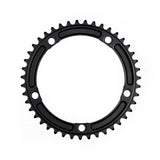 Genetic CNC machined tibia track chainring, 1/2 x 1/8 inch, for road bike components, with detailed metal finish and teeth design.