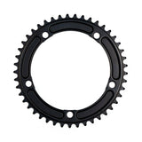 Genetic CNC machined road bike chainring with tibia track chain, 1/2 x 1/8 inch, component for bicycle drivetrain.