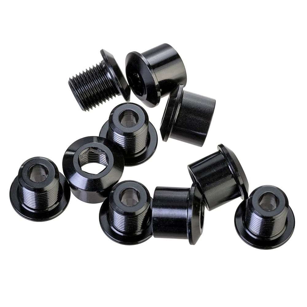 Set of 5 ID stainless steel chainring bolts for bicycle components, double size spares and accessories.