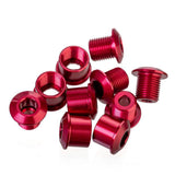 Set of five ID stainless steel chainring bolts, double size spares and accessories, for bicycle components.