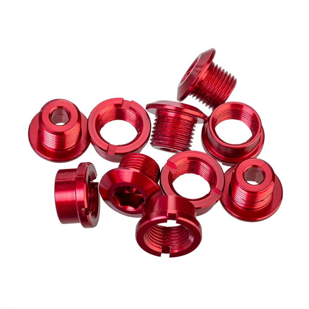 ID brand bike chainring bolts, single spare components for secure drivetrain connection, shown in the image.