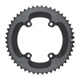 MicroSHIFT Sword 110 BCD road bike chainrings for smooth shifting, showing close-up of black aluminum components with teeth detail.