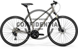 Grey Merida Crossway 10-V Women's MY26 hybrid bike with Shimano RD-M310 gears and V-brakes, shown from side view.