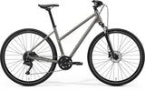 Merida Crossway 100 Women's hybrid bike with Shimano CUES U3020 SGS components and disc brakes, in gray and black.