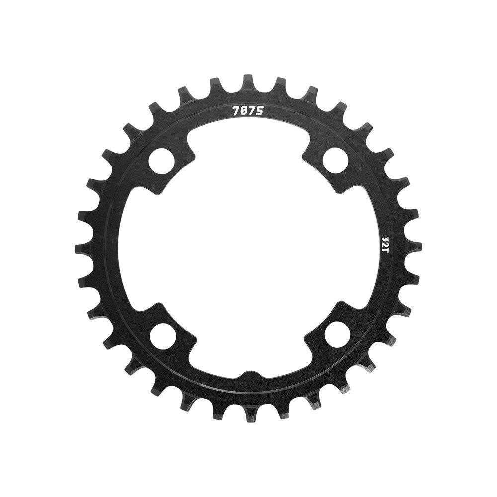SunRace CRMX04 narrow-wide 104 BCD MTB chainring for drivetrain upgrade, showing the black bicycle chainring with teeth detail.