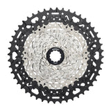 MicroSHIFT Advent MX EH106 10-speed cassette with SpeedRamp technology for e-bikes, shown with gear teeth and black finish.
