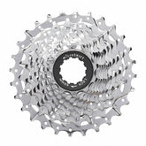 MicroSHIFT H-Series 11-speed road bike cassette with steel chrome-plated 11-34T gears, featuring durable construction and precise shifting.