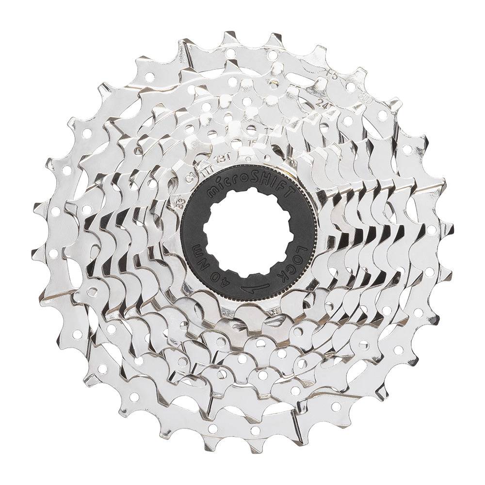 MicroSHIFT H082 H-Series 8-speed cassette for e-bikes, featuring durable steel sprockets and precise gear shifting components.
