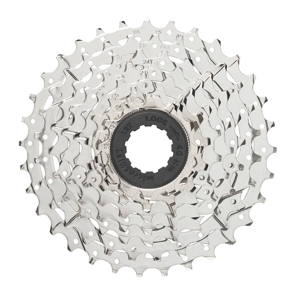 MicroSHIFT H082 8-speed cassette for e-bikes, featuring durable components designed for high torque riding.