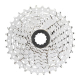 MicroSHIFT H082 8-speed cassette for e-bikes and high torque riding, showing metal sprockets and gear teeth in close-up.