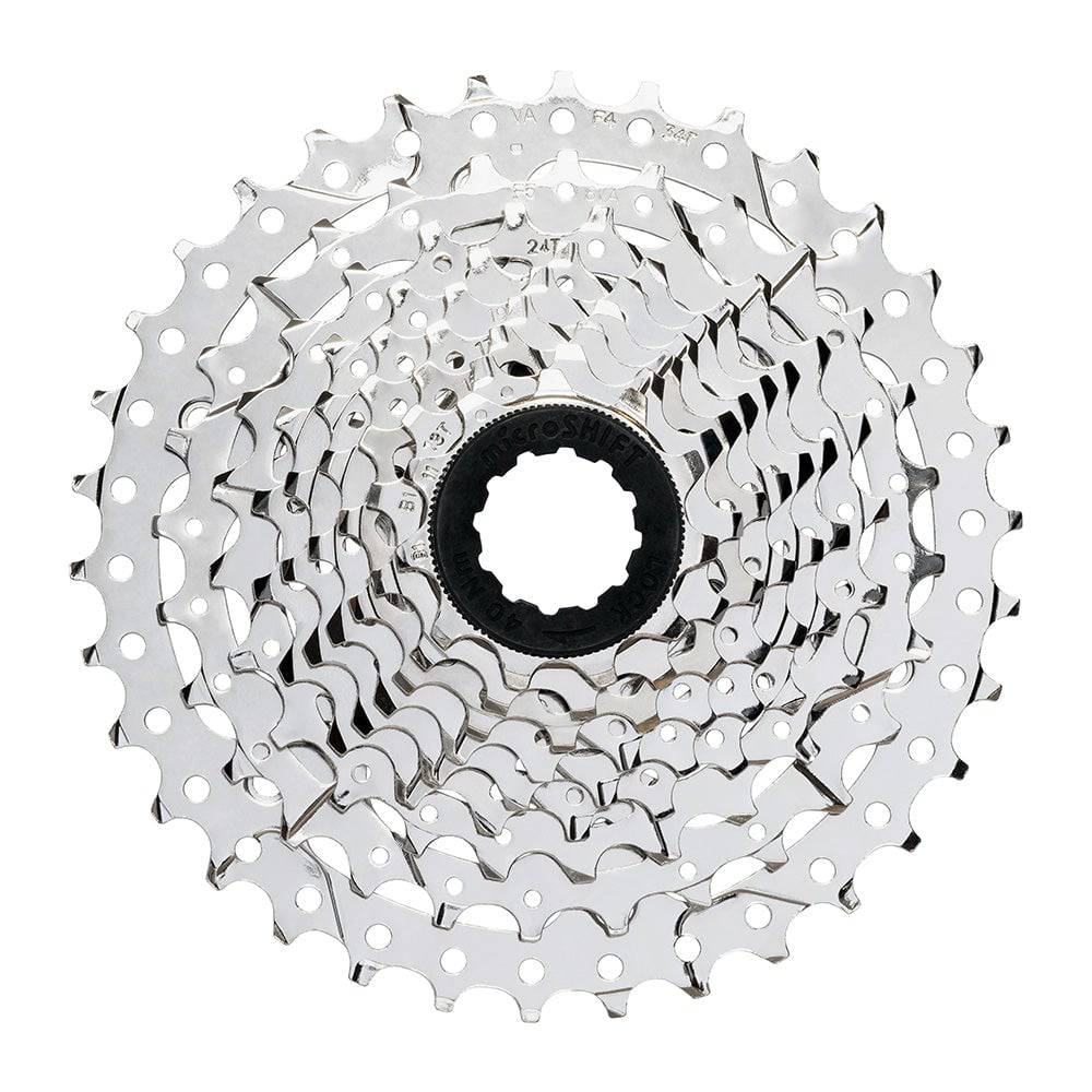 MicroSHIFT H092 9-speed cassette for HG hub bodies, showing durable metal gears and precise engineering for bike components.
