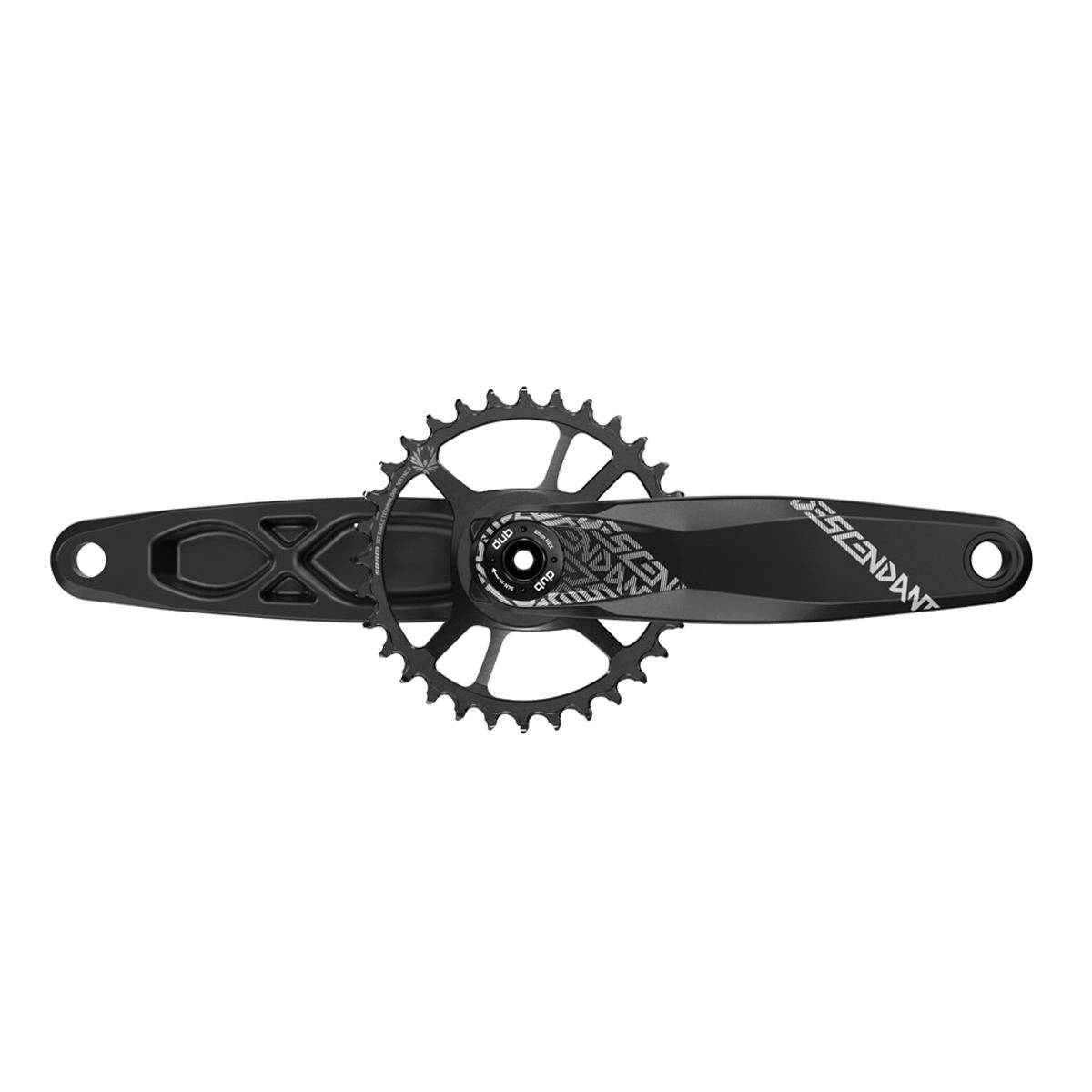 Truvativ Descendant 6K Aluminum Eagle Boost 12-speed crankset with 32T X-SYNC 2 chainring in black, showcasing the component's design.
